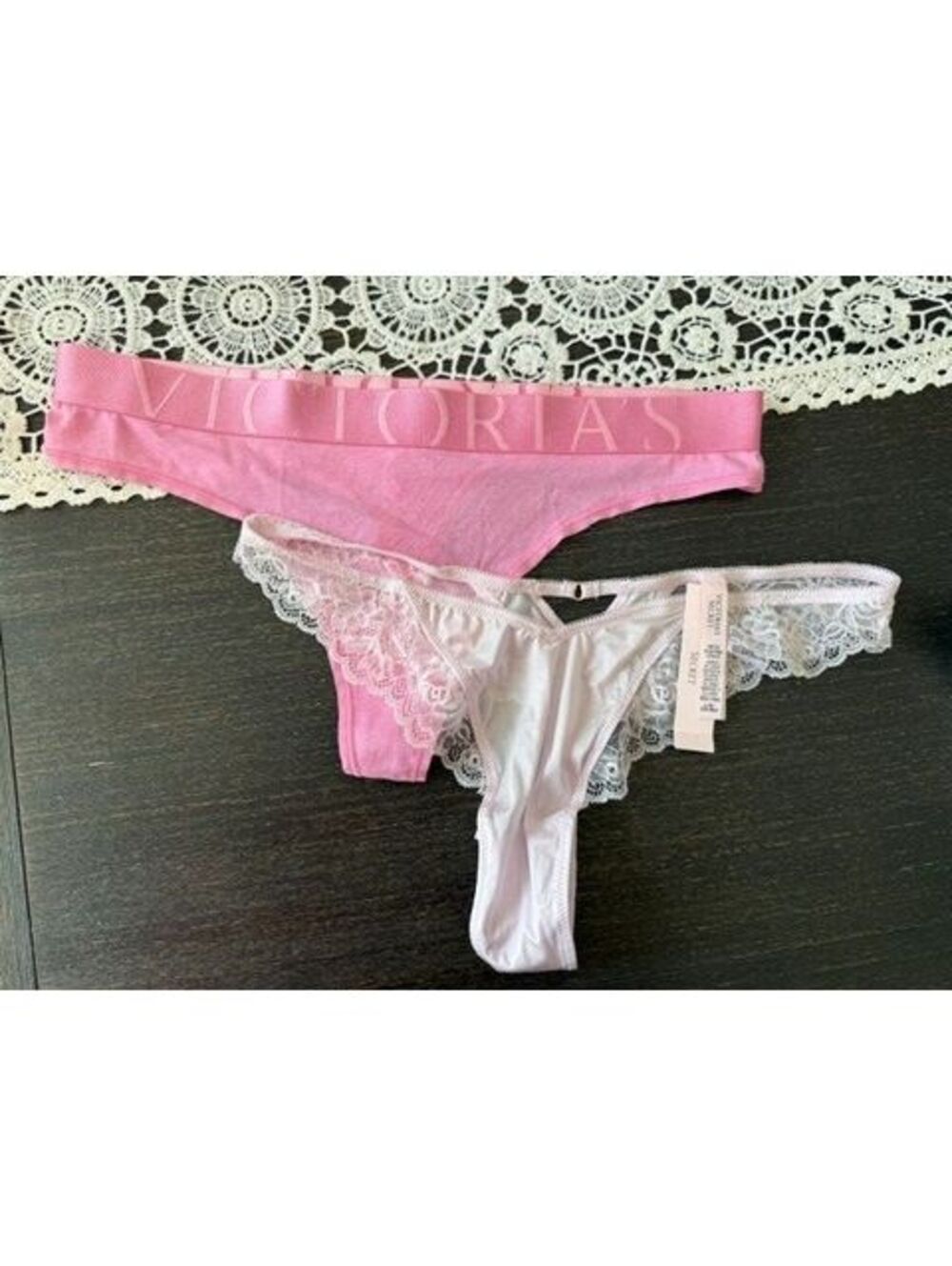 NWT Victoria's Secret thong pink panties 2 pairs lacey & Sexy size Large NEW!